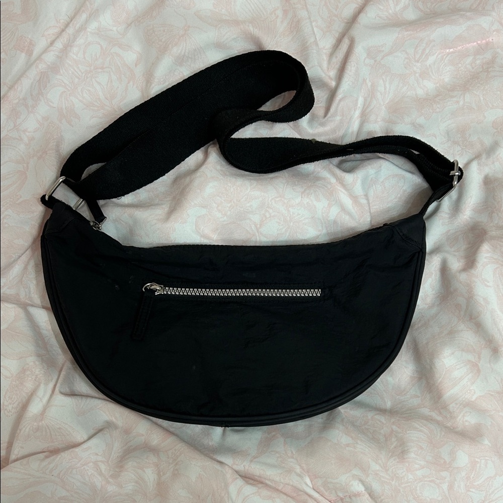 Black Crossbody Bag with Silver Zipper